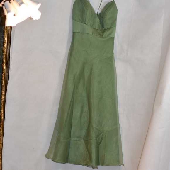 Alfred Angelo Green Organza-type Spaghetti Strap Dress SZ 16 - Picture 2 of 9